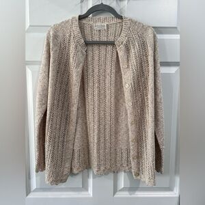 VTG British Vogue Beige Knit Cardigan Sz M Scallop Hem Cottage Dainty Grandma